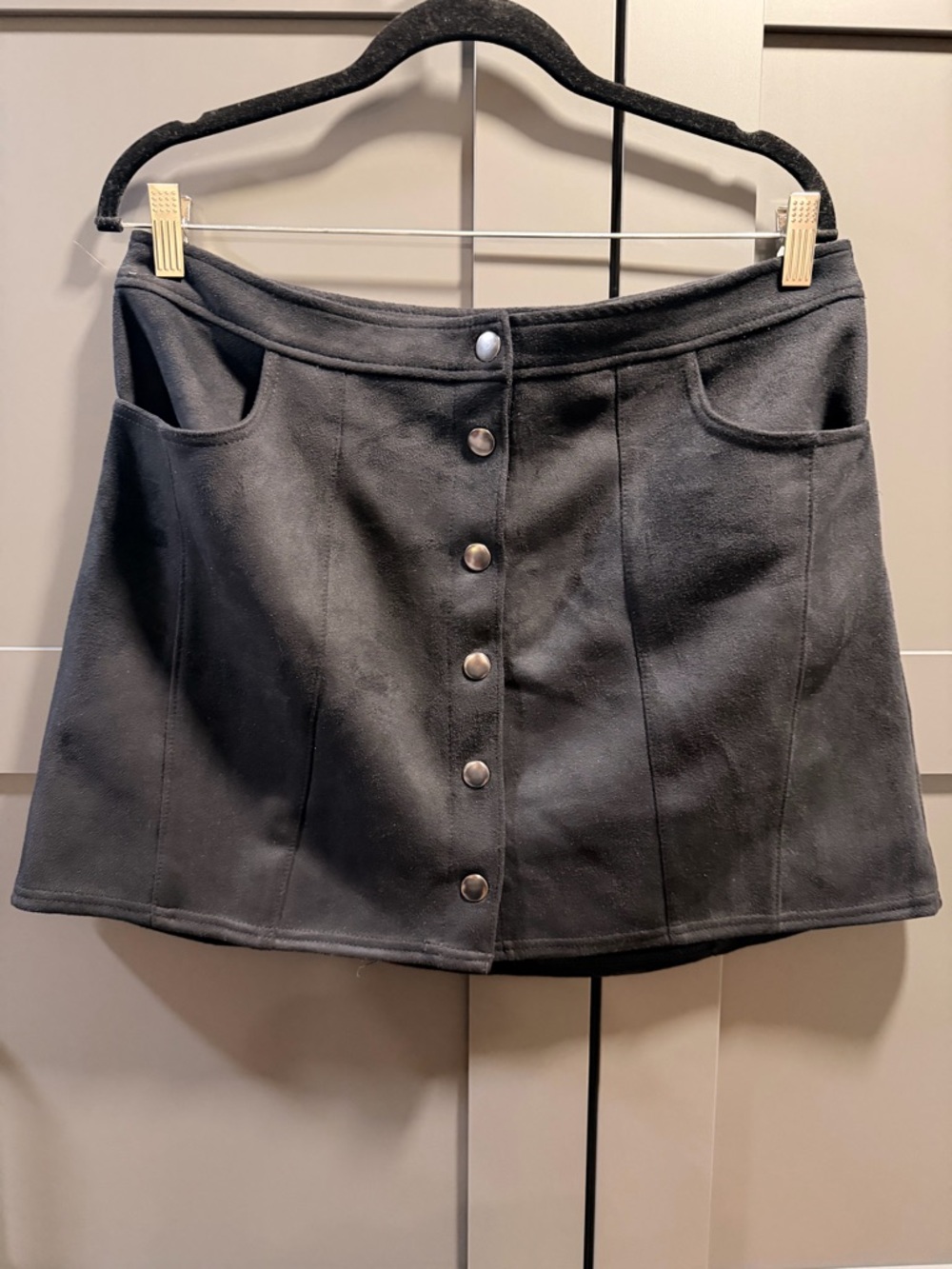 Express Black Button-Front Mini Skirt